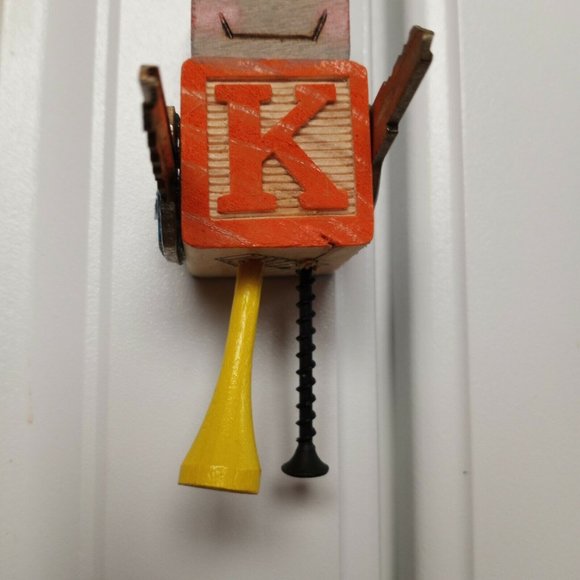 Upcycled Wood Burned ROBOT ornament NURSERY ART LETTER K wall Decor - Picture 2 of 5